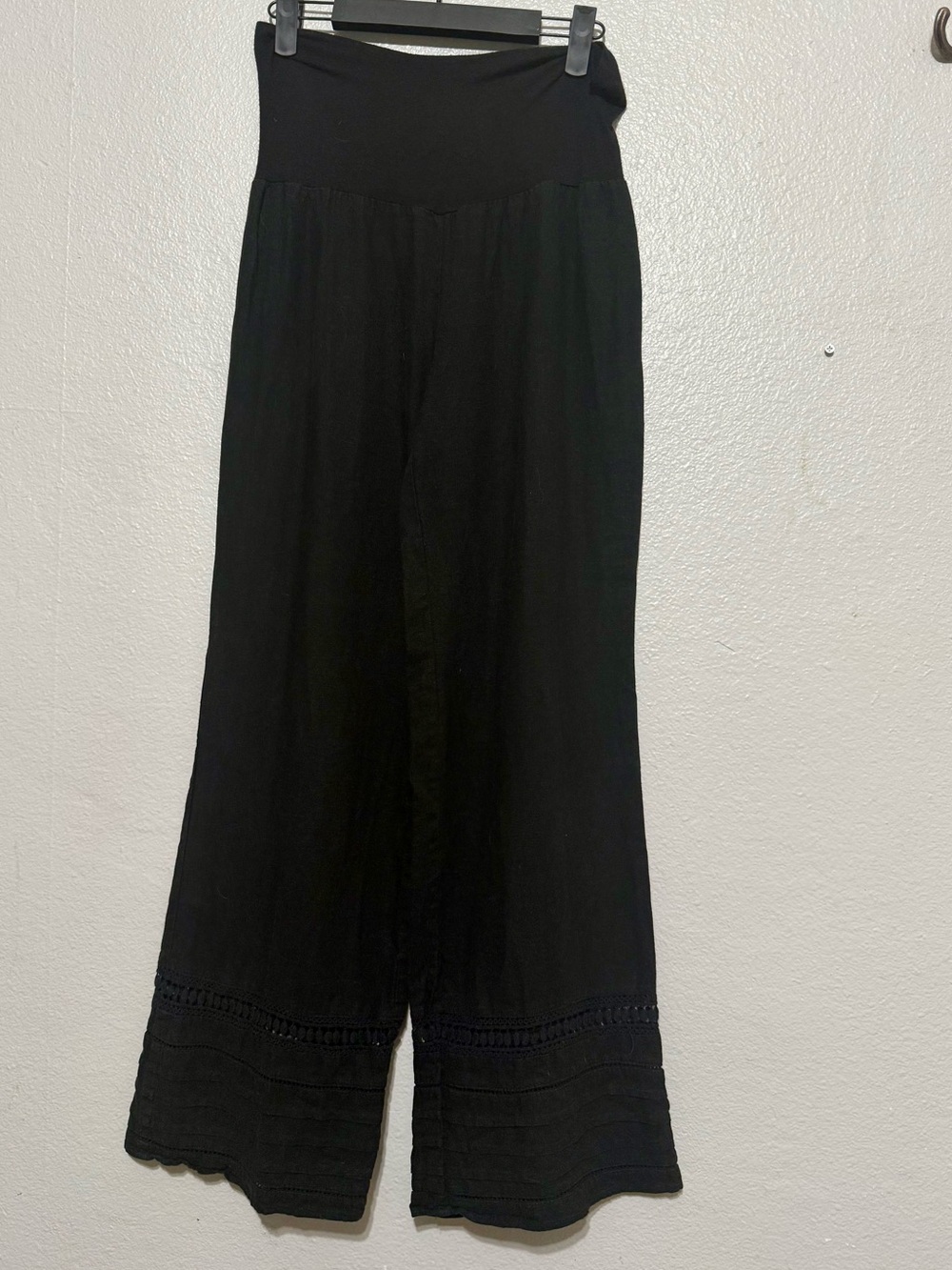 Love Tree Black Linen Palazzo Wide-Leg High-Waist Pants